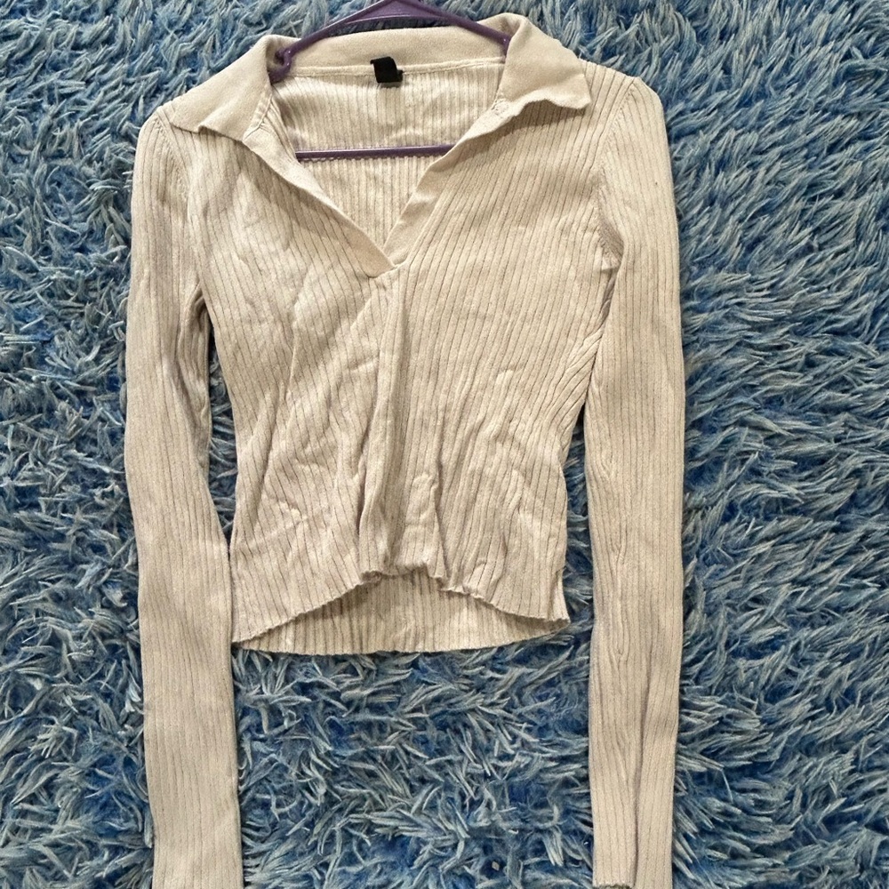 Cream Ribbed Women's Top